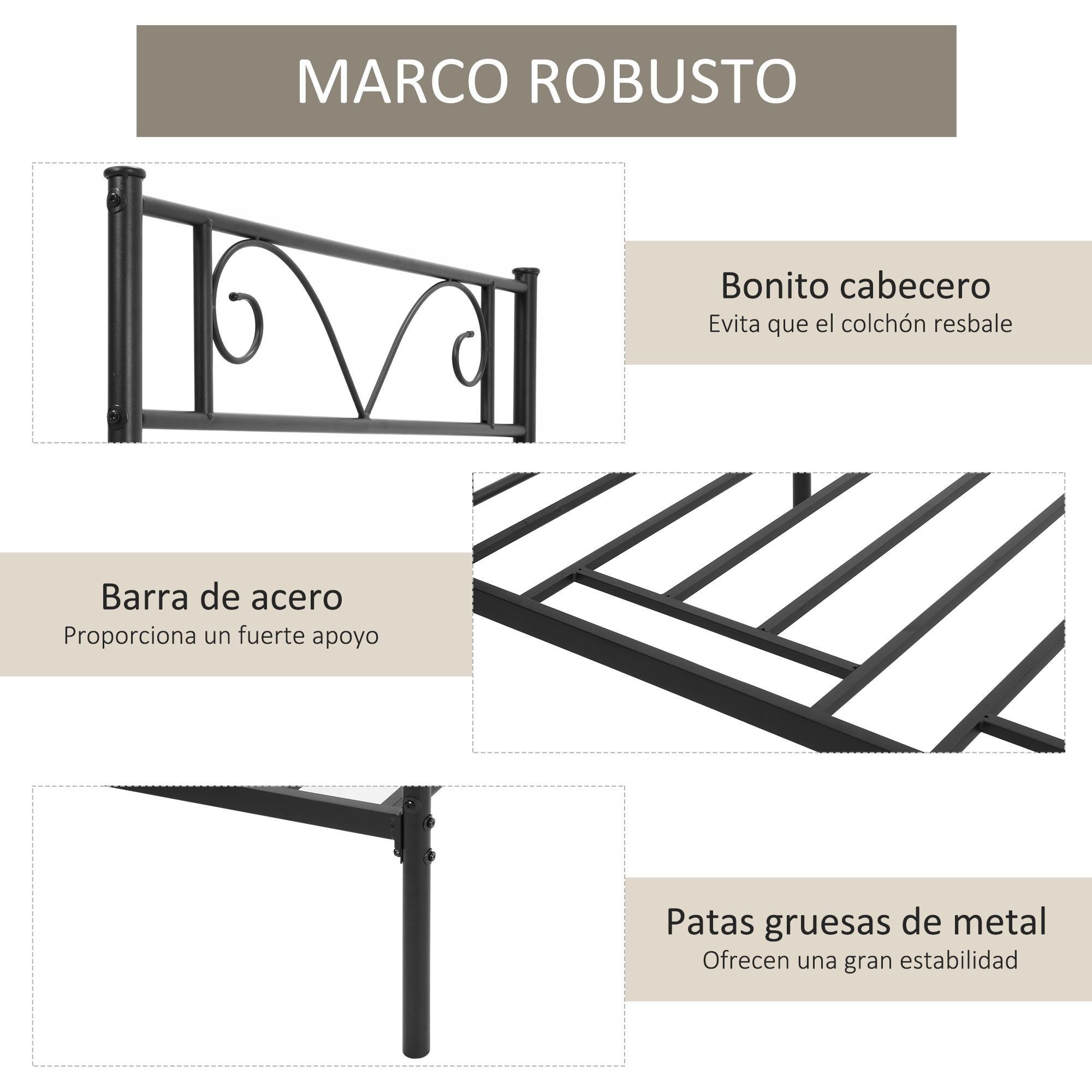 Marco de Cama Individual de Metal 31 cm para Colchón 90x190 cm con Cabecera Forma de Mariposa Estructura de Cama con Espacio Bajo de Almacenamiento 95x196x100 cm Negro