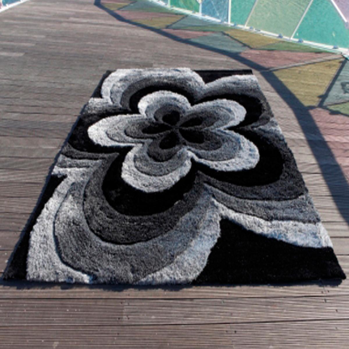 Tapis shaggy fait main motif floral SILE