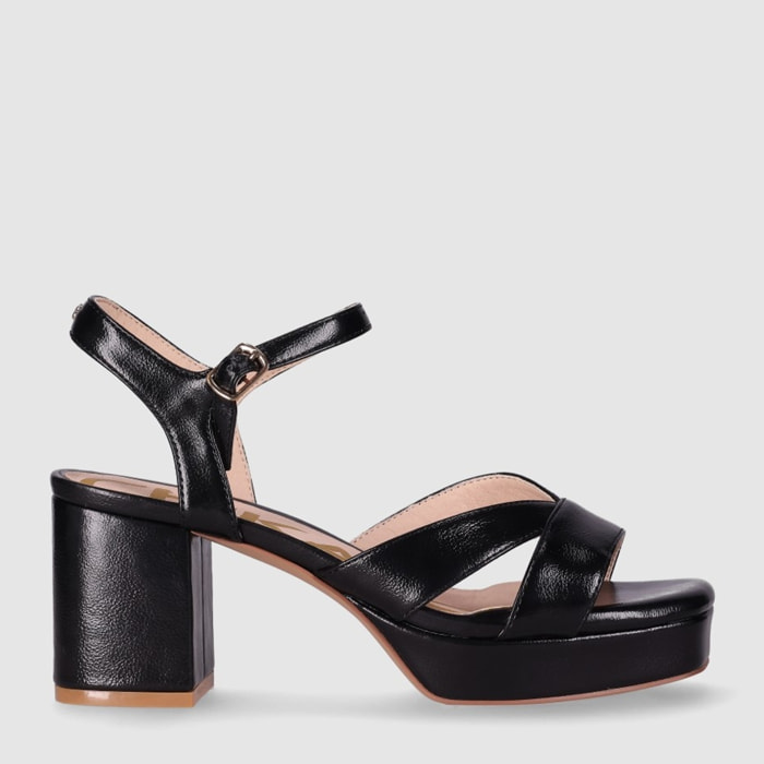 Sandalias de Piel Sintética - Negro - Tacón: 8 cm