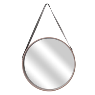 Miroir Rond Avec Anse Pu Bois 50cm