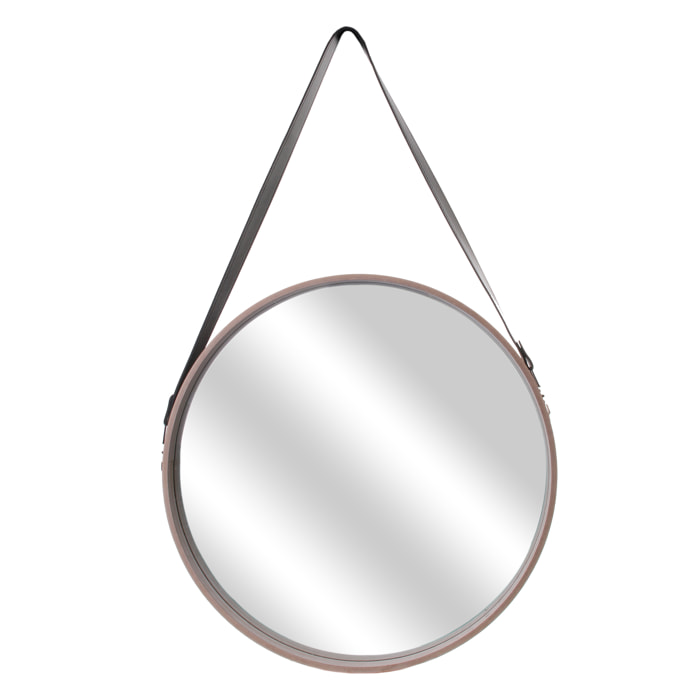MIROIR ROND AVEC ANSE PU BOIS 50CM