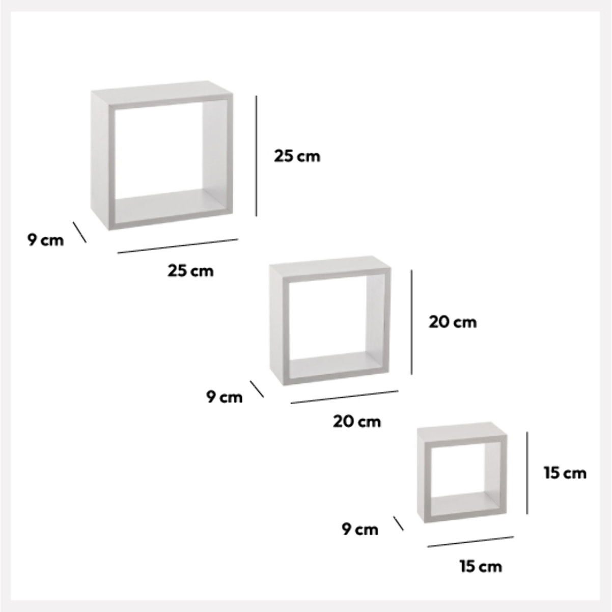 3 petites étagères murales "Fixy" cube blanc