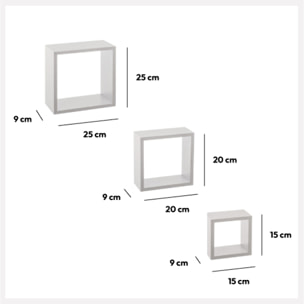 3 petites étagères murales "Fixy" cube blanc