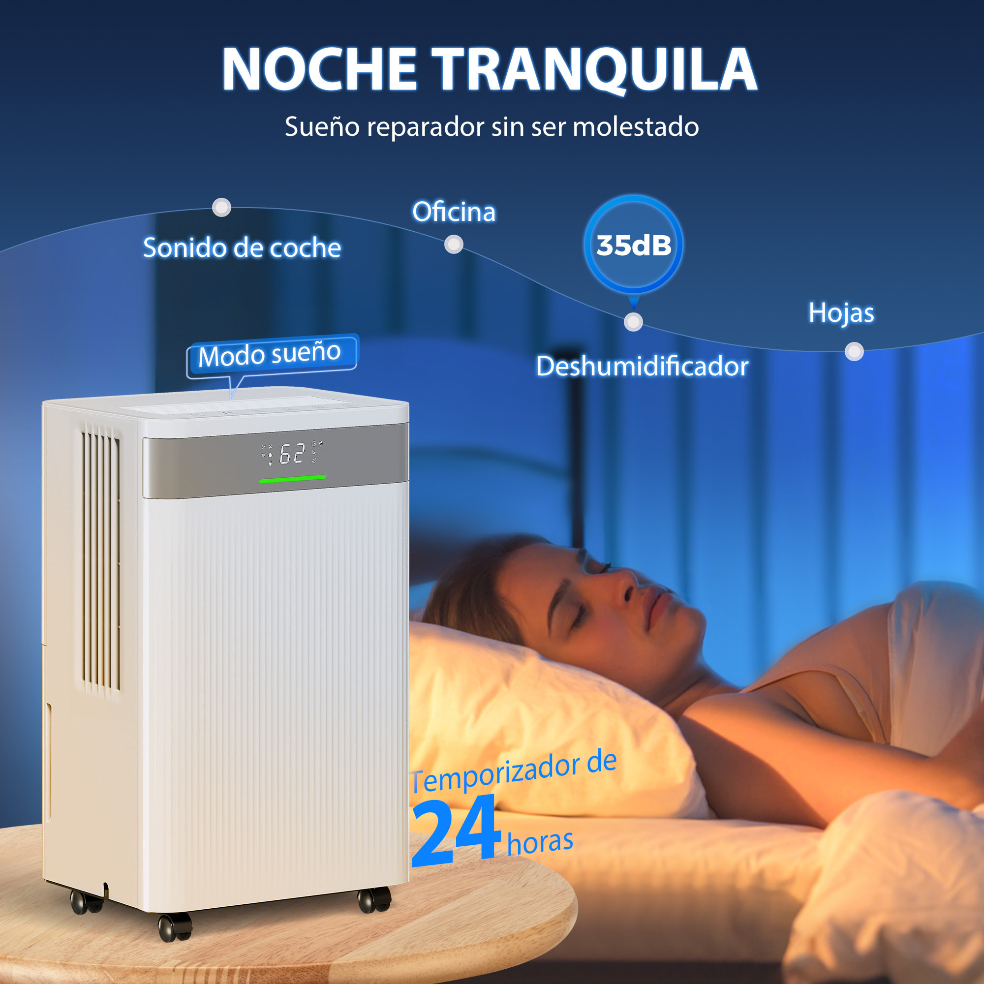 Deshumidificador 12L/día, Depósito 2L, Silencioso, Deshumidificador Eléctrico con 3 Modos, Pantalla LED, Temporizado 24 H, Bloqueo Infantil y Drenaje Continuo, hasta 12-25Ã£Å½Â¡, Blanco