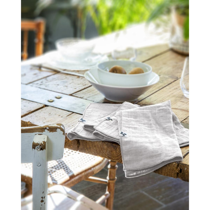 Lot de 3 serviettes de table ''Gaïa'' 40 x 40 cm ''Gaze de Coton'' - Gaïa Nuage
