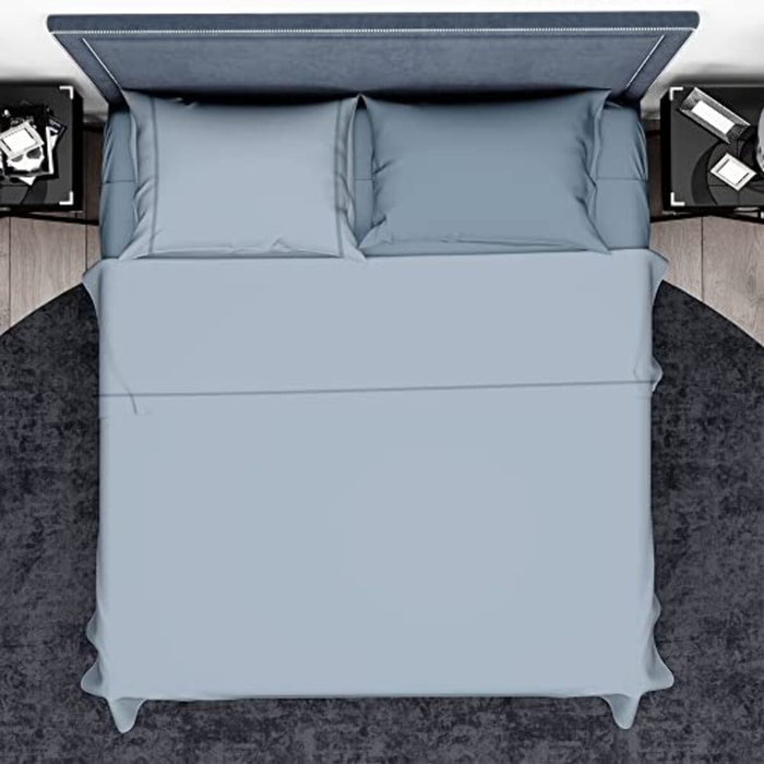 INTRECCI Completo Lenzuola Letto Matrimoniale in Cotone Bicolore, Set Biancheria Letto 2 Piazze Lenzuolo con Angoli + Lenzuolo Sopra + 1 Federa Azzurro Blu