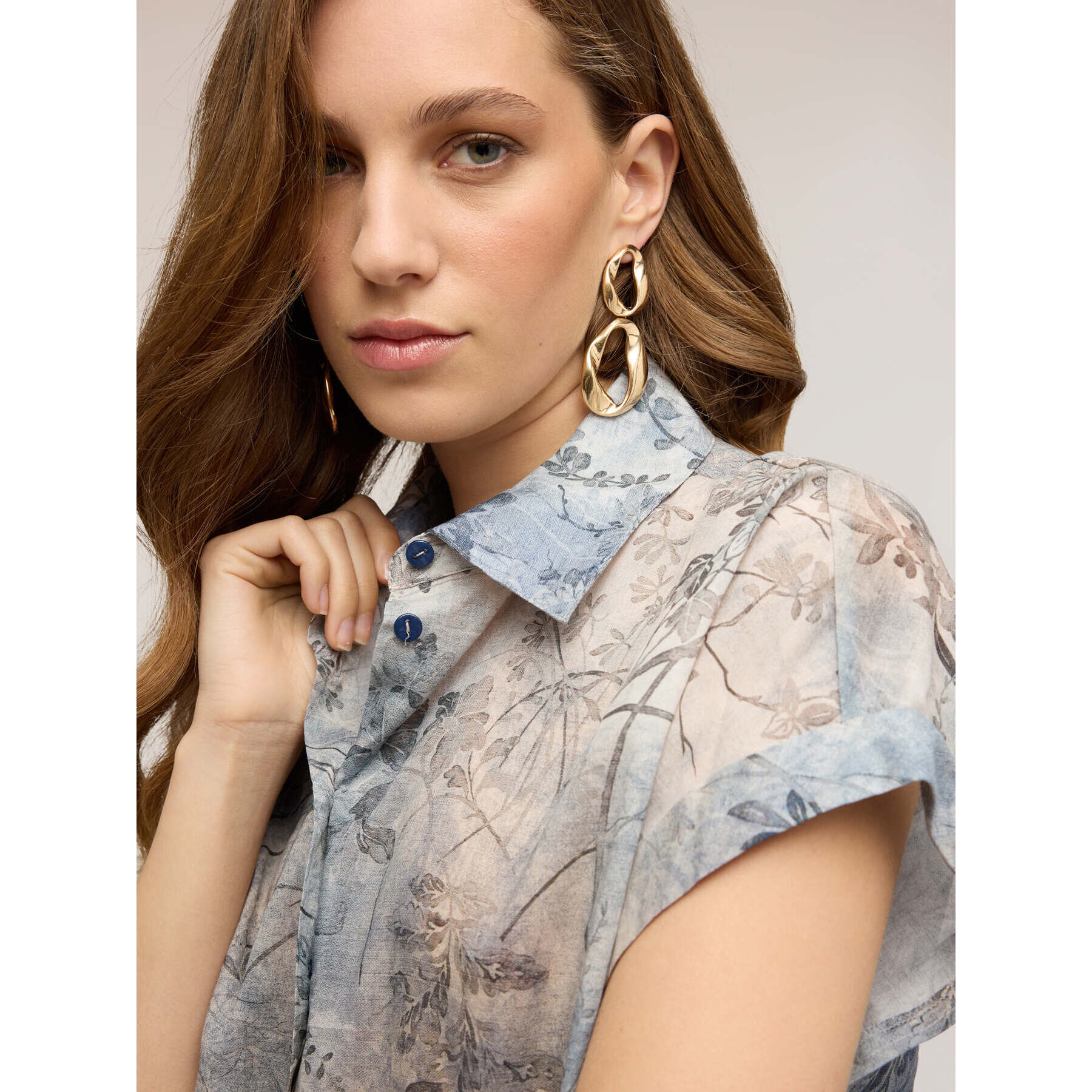 Motivi - Camisa cropped de muselina de algodón - Light - blue