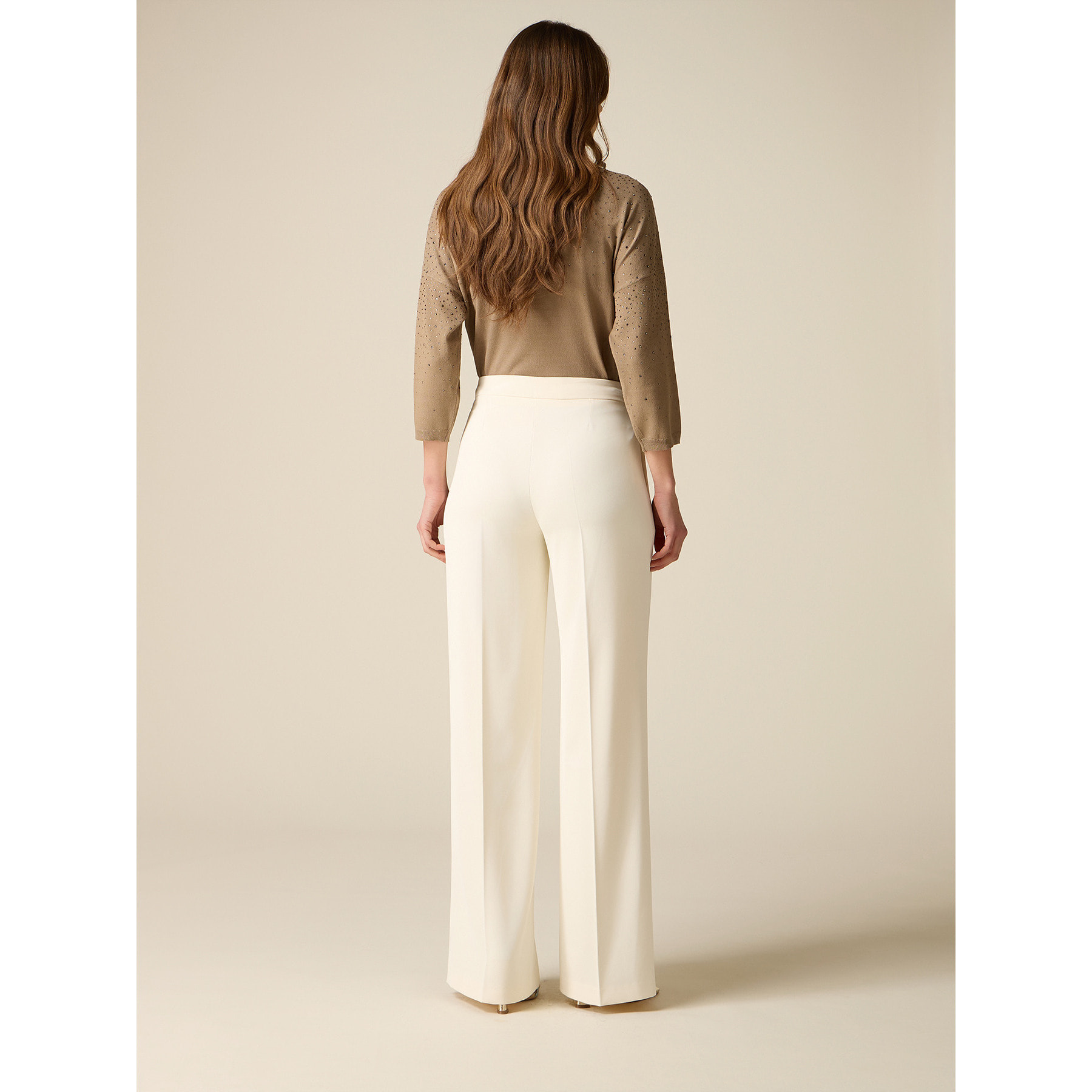 Oltre - Pantaloni palazzo in tessuto crêpe - Bianco