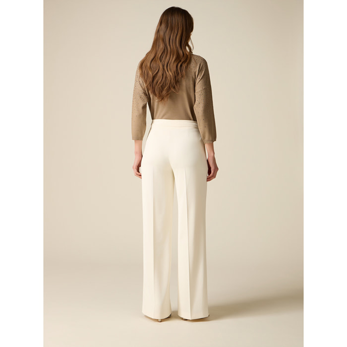 Oltre - Pantaloni palazzo in tessuto crêpe - Bianco