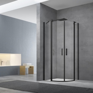 Set Porte de douche 90x195 cm transparente noir + 2x Poignée pour porte de douche, Noir (SATFUSP90CT-SET)