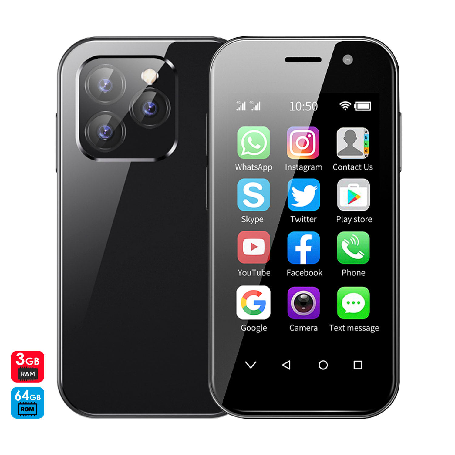 DAM Mini smartphone Soyes 14 PRO 4G, Android 9.0, 3GB RAM + 64GB. Pantalla 3''. 4,7x1,2x9,4 Cm. Color: Negro