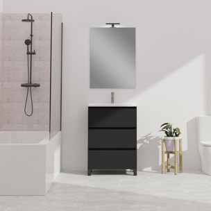 Ensemble De Salle De Bain Wink | 70 Cm Noir Mat | 3 Tiroirs | Vasque Ceramique | N'Inclut Pas Miroir | Mueble Montado | Alday