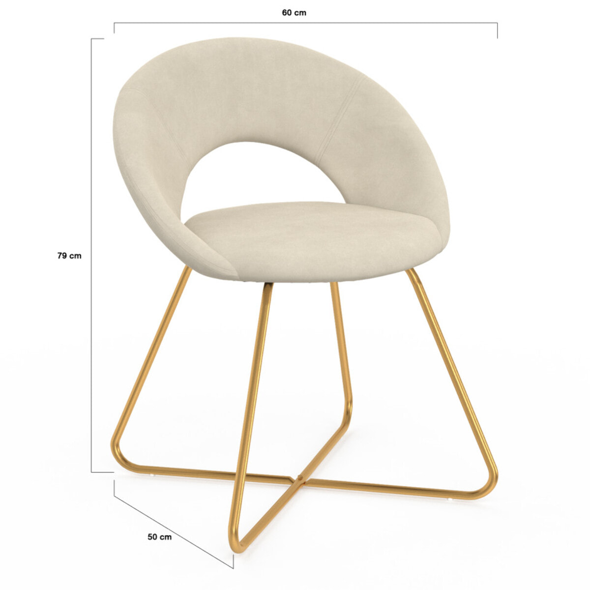 Chaises Malone velours crème pieds dorés - lot de 2