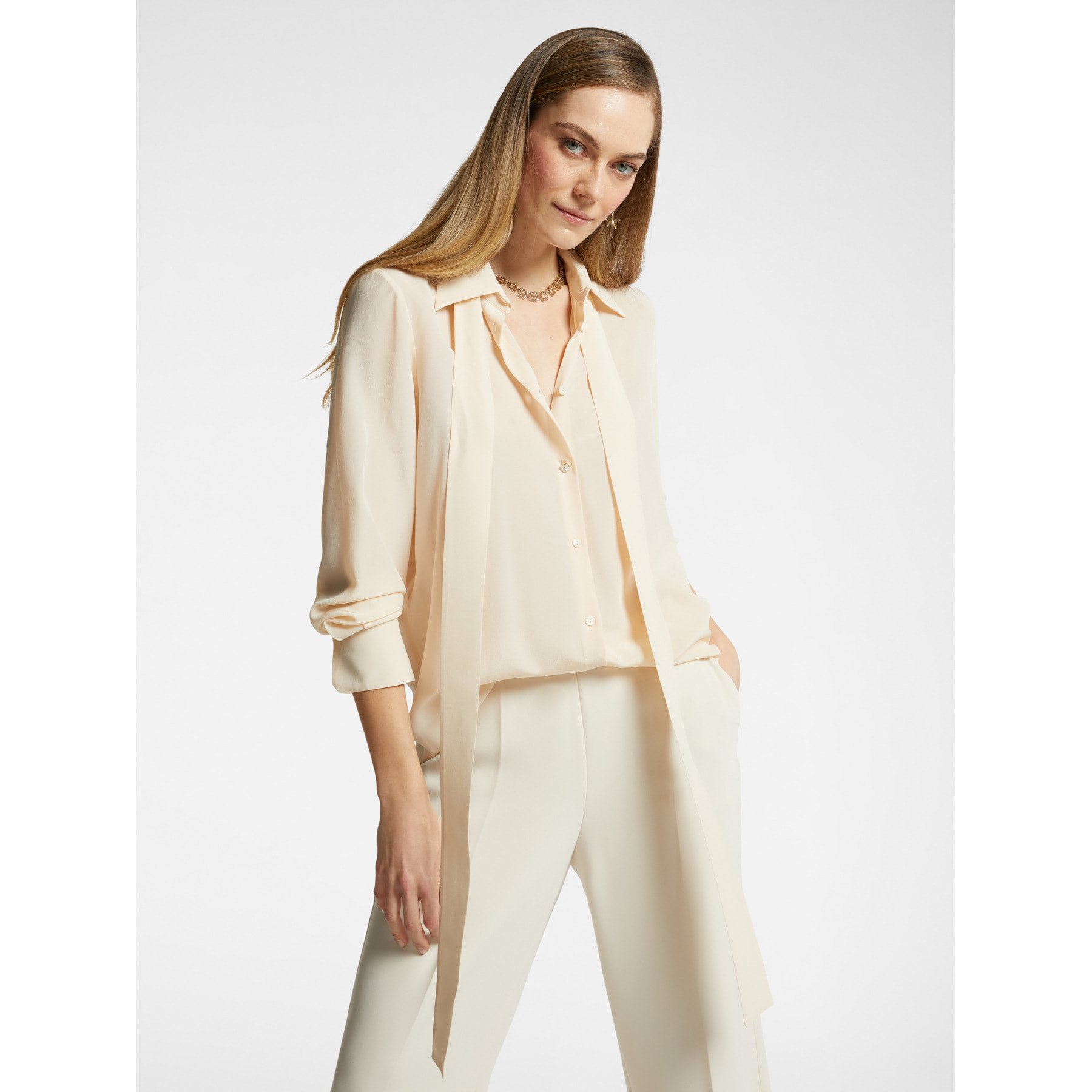 Elena Mirò - Camicia in seta con fusciacca - Bianco