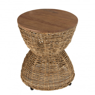 ALIDA - Tabouret marron assise en bois de teck recyclé