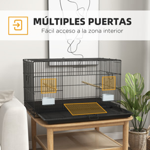 Jaula para Pájaros 77x46x45 cm Jaula Metálica para Aves con Bandeja Extraíble 2 Perchas 2 Comederos para Periquitos Canarios Negro