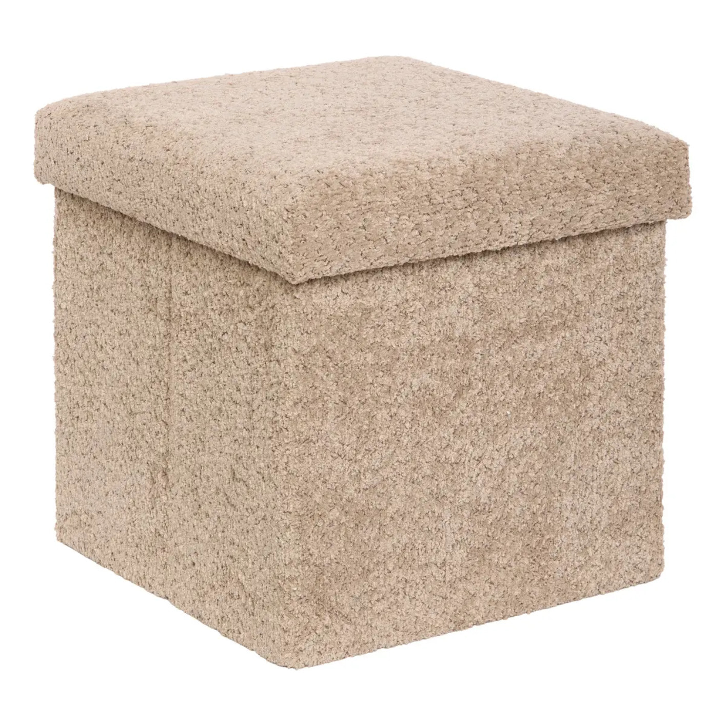 Pouf Pliable Coffre Soana en bouclette Beige foncé 38x38cm