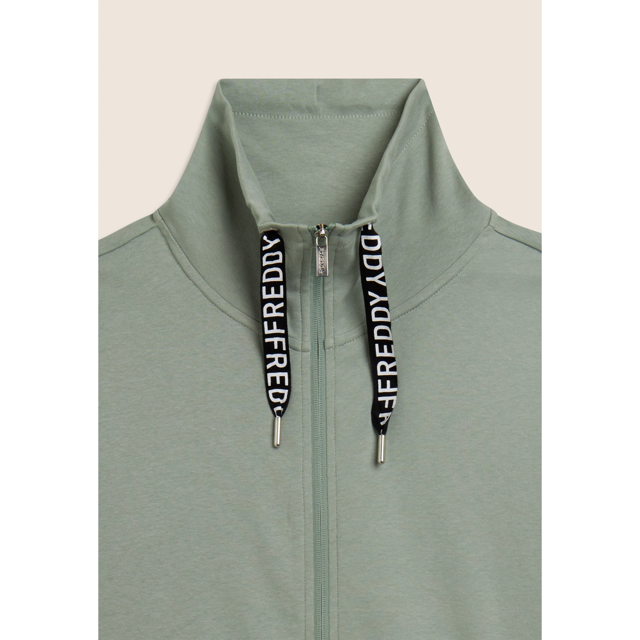 Tuta con zip e collo alto, pantaloni wide leg