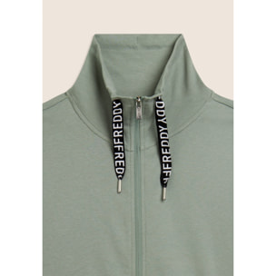 Tuta con zip e collo alto, pantaloni wide leg