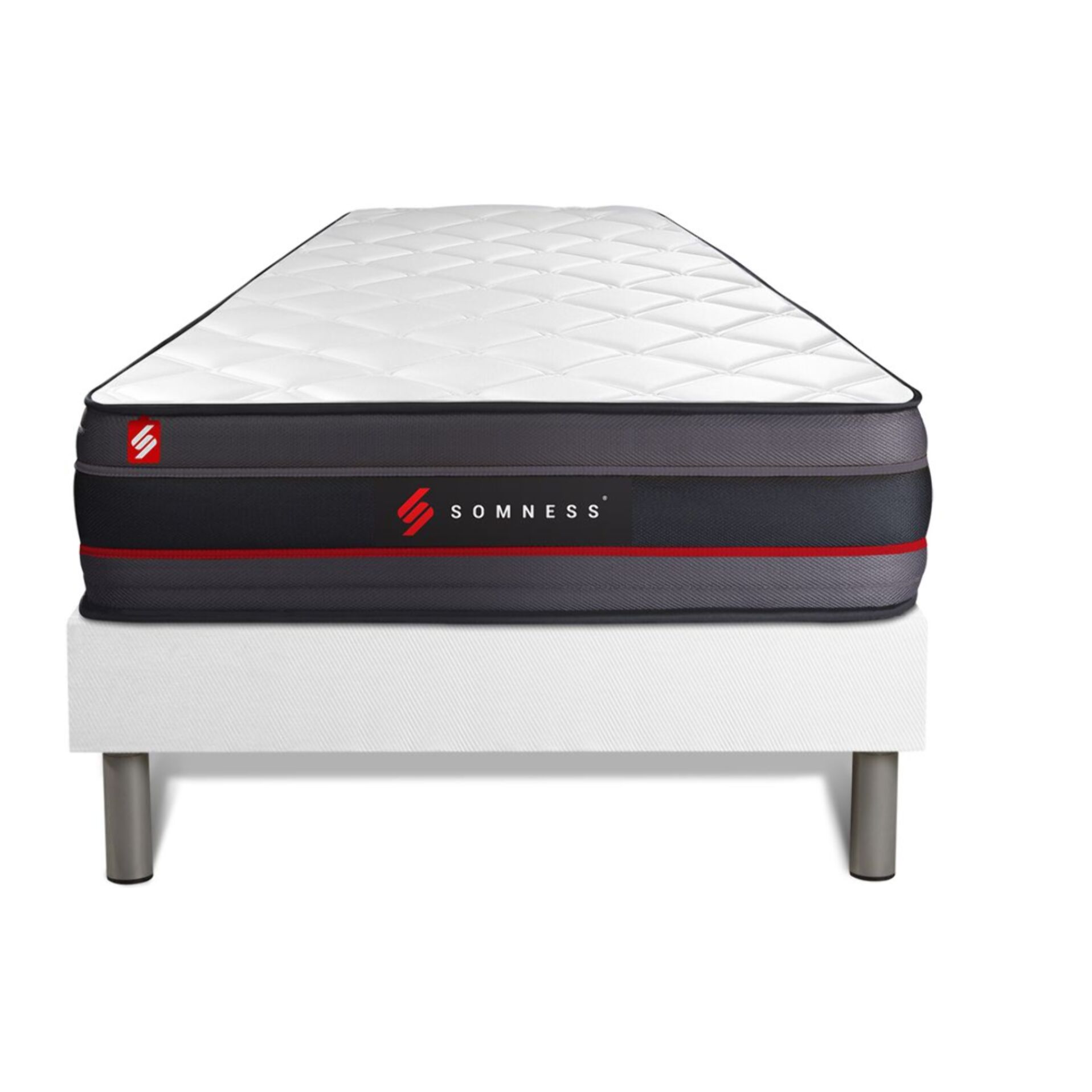 Ensemble Matelas Sommier 90x190 cm - Sommier Blanc (déjà monté) - Regen