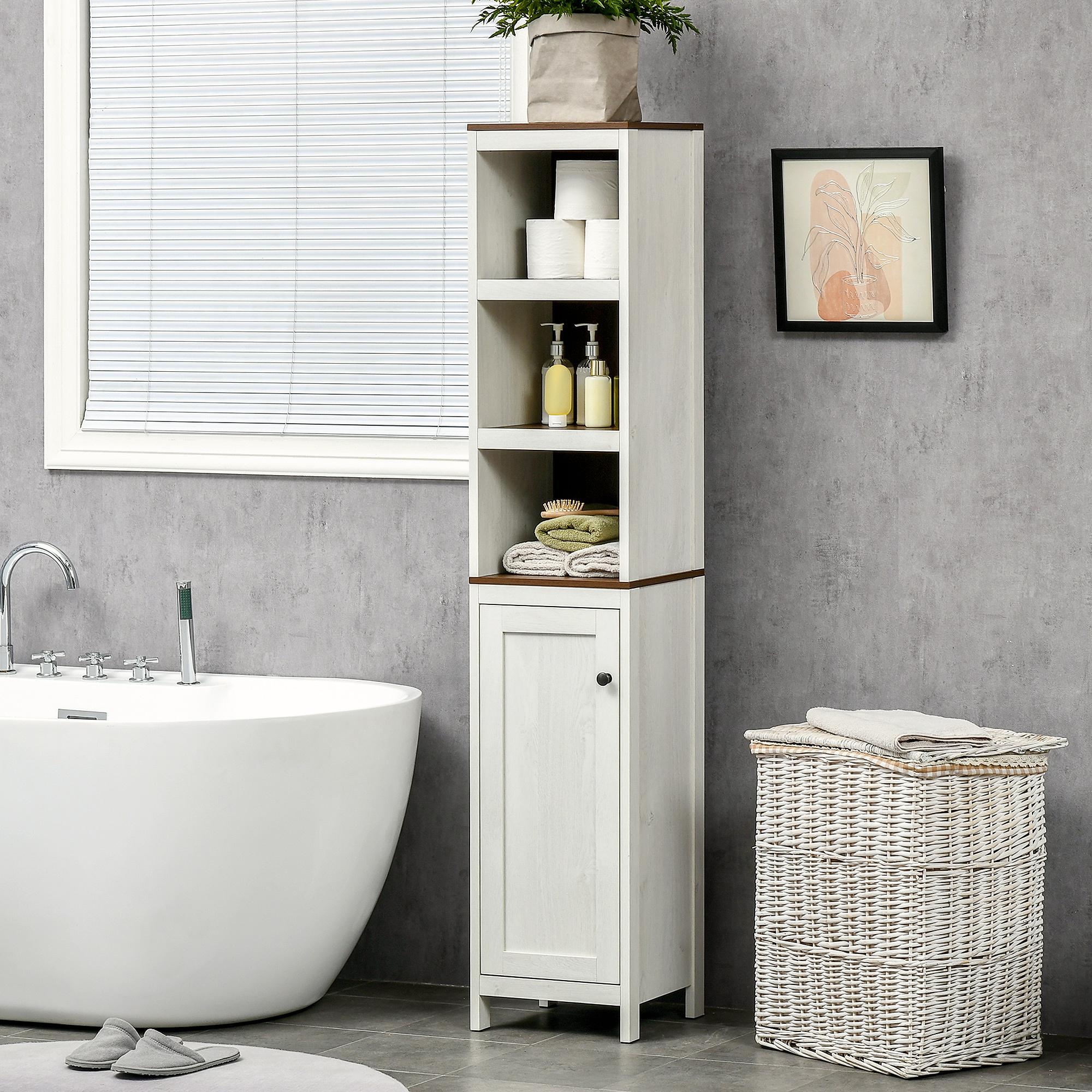 Mueble Auxiliar Baño Moderno Armario de Baño con 3 Estantes Abiertos y 2 Estantes Ajustables Mueble Auxiliar de Almacenaje para Salón Dormitorio 32x30x161 cm Blanco