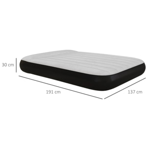 Matelas gonflable 2 places gonfleur électrique intégré sac PVC noir surface floquée gris clair