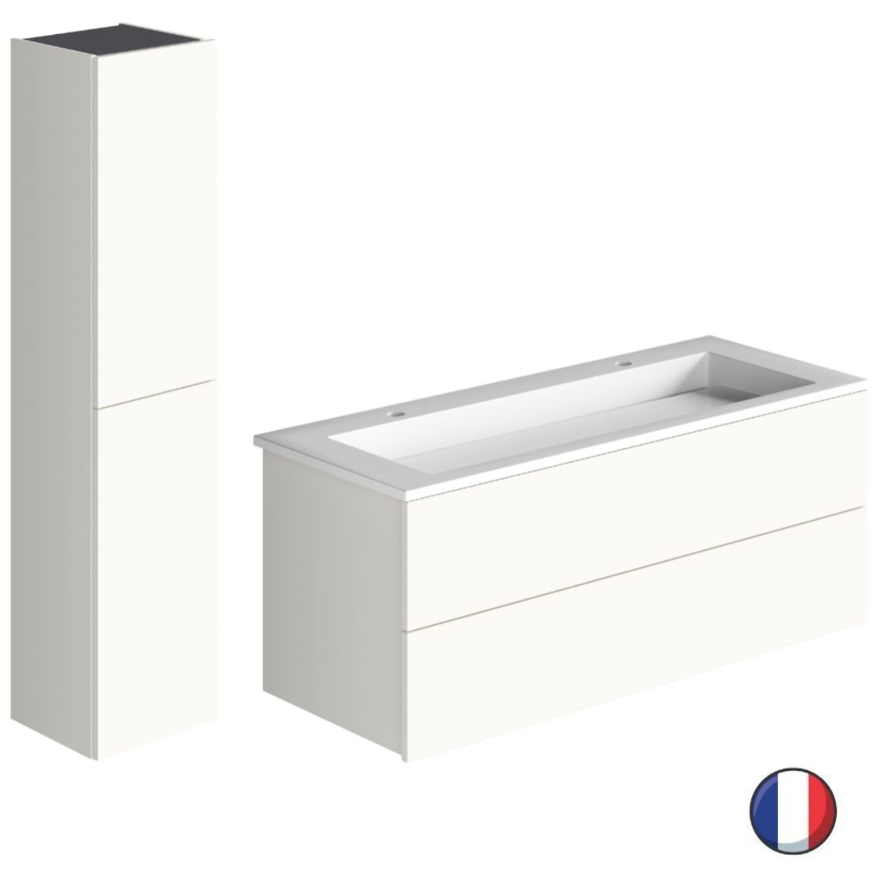 Meuble double vasque 120 cm BURGBAD Cosmo + colonne blanc mat