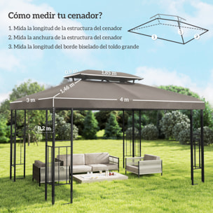 Techo de Repuesto para Cenador, 4x3 m, Cubierta de Repuesto con Techo Doble, 10 Orificios de Drenaje y Protección UV, SOLO Toldo de Recambio para Pabellón Gazebo, Marrón