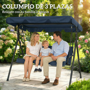 Columpio de Jardín Exterior de 3 Plazas, Balancín de Jardín Exterior con Techo Ajustable, Cojín y Marco de Acero, para Balcón, Terraza, Patio, Carga 240 kg, 172x118x153 cm, Azul Marino
