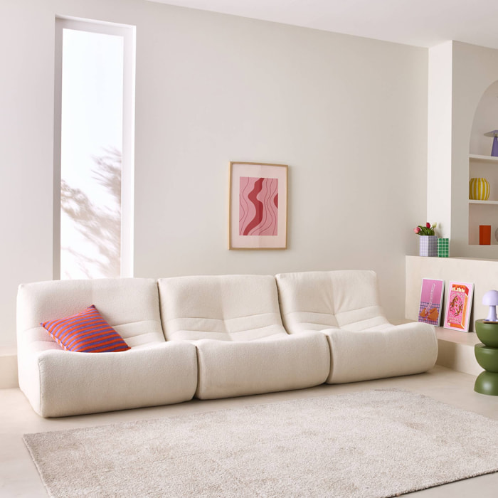 Lot de 3 fauteuils chauffeuses en bouclette texturée blanc style contemporain 1 place