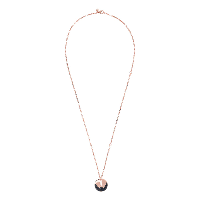 Collana con Pendente Tondo e Dettaglio Pavé in Cubic Zirconia Nere Placcata Oro Rosa 18kt