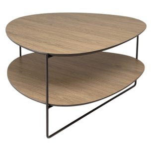 JULIA- Table basse 2 plateaux forme ovoïde couleur mocha pieds métal