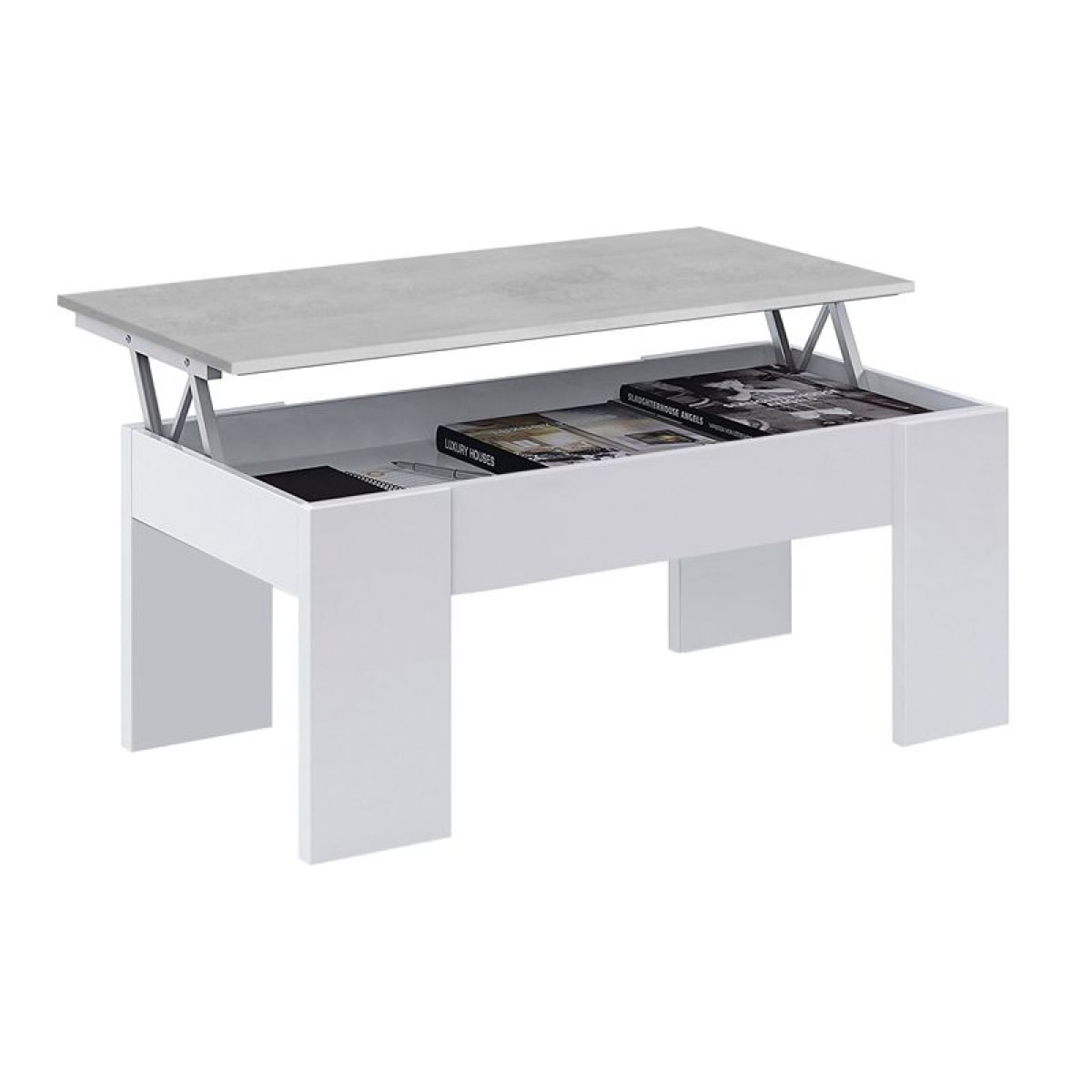 Mesa de centro elevable Low Cost Blanco Artik (Blanco Mate) - Gris Cemento