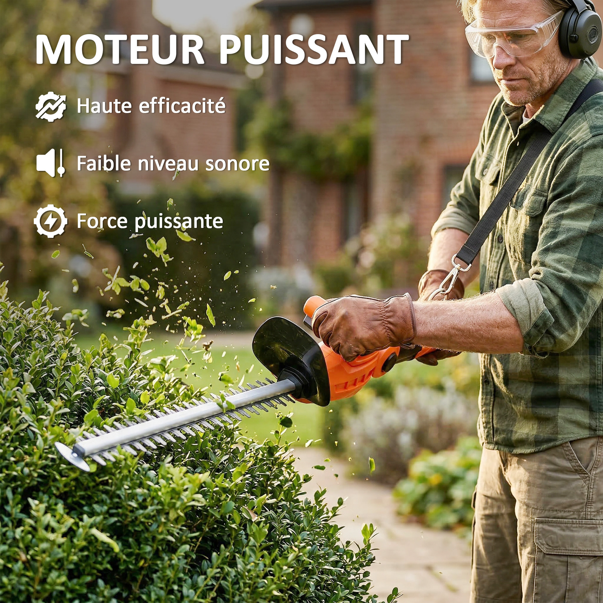 Taille-haies télescopique sans fil 100W 2 batteries lame asymétrique double action 51 cm orange