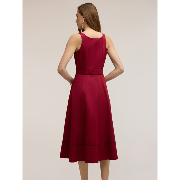 Motivi - Vestido flare en popelín con ajouré - Rojo