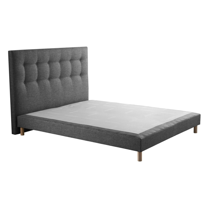 Ensemble sommier tapissier, SYMBIOSE, tête de lit capitonnée - gris éléphant