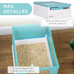 Caja de Arena Plegable para Gatos Arenero Cerrado para Gatos con Cubierta Desmontable Bandeja Extraíble Techo Abatible Puerta de Entrada y Pala 47,5x35,5x36,7 cm Azul y Blanco