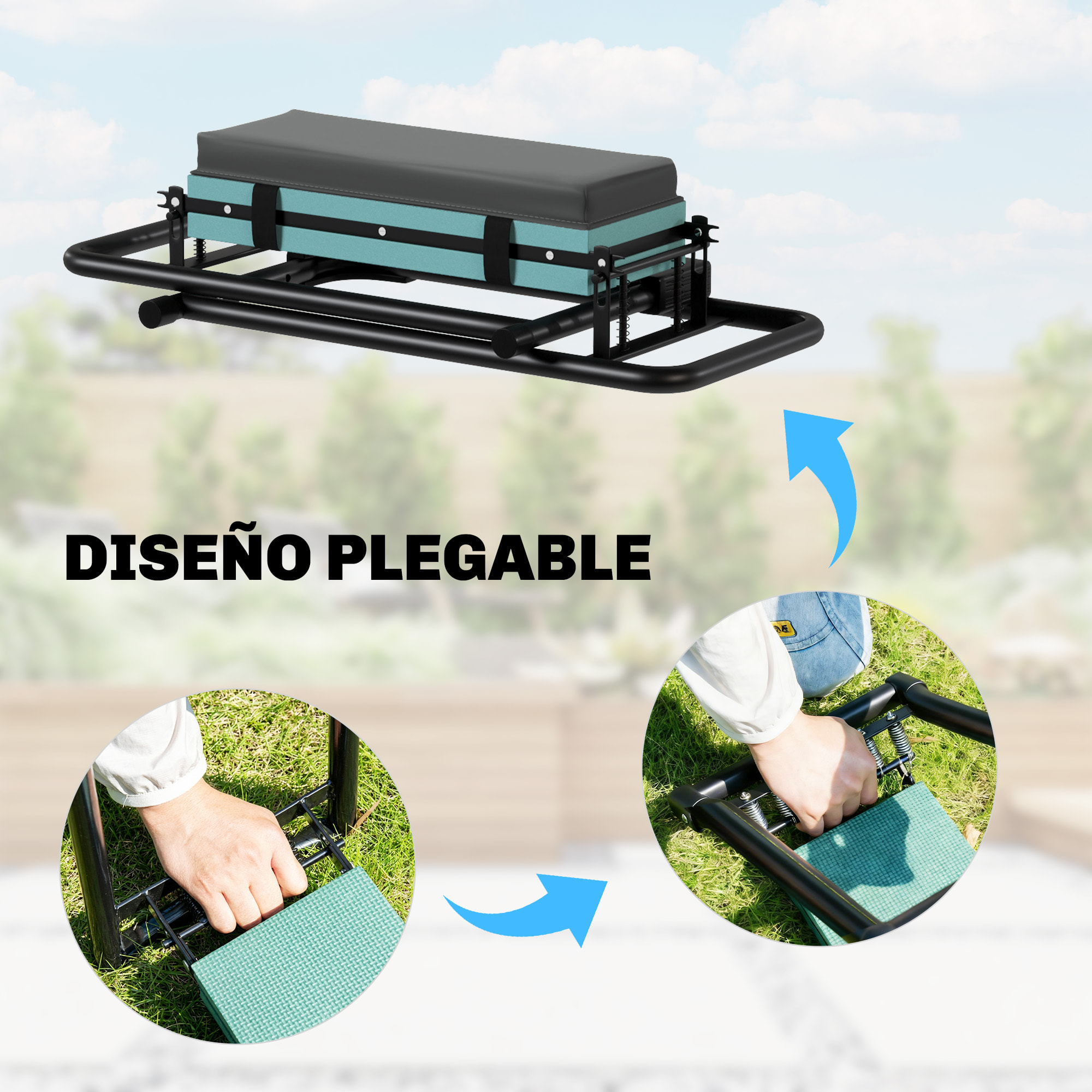 Taburete de Jardín Plegable con Almohadilla de Espuma EVA, Asiento de Jardín Portátil con Bolsa para Herramientas, Patas Extensibles, Carga 150kg, Regalo para Jardineros Ancianos, Gris Oscuro