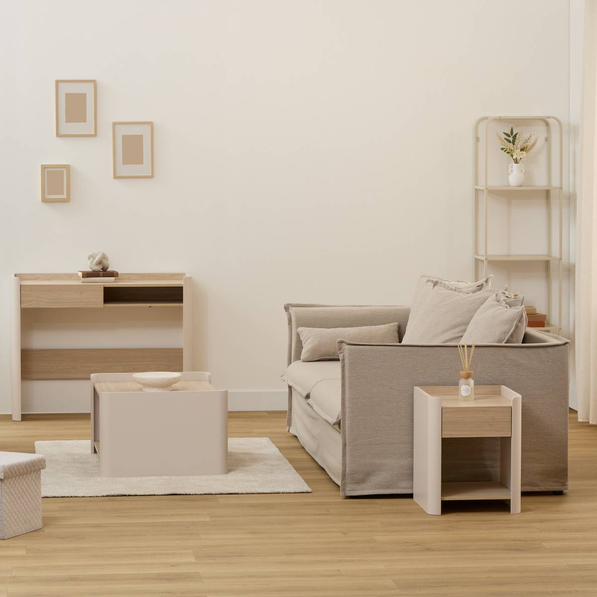 Console Roundy blanc ivoire et bois