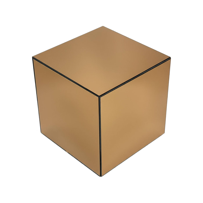 Table cubique miroir ambre. bout de canapé. table d'appoint cube miroir 35cm
