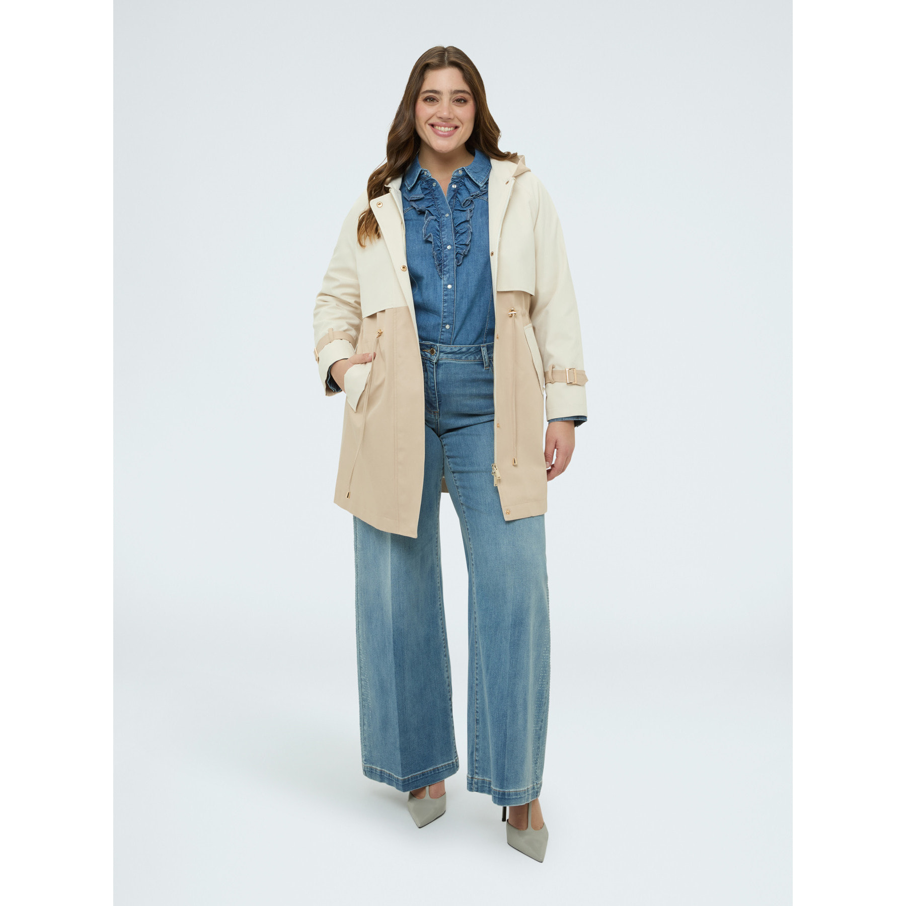 Fiorella Rubino - Trench bicolore con cappuccio - Beige
