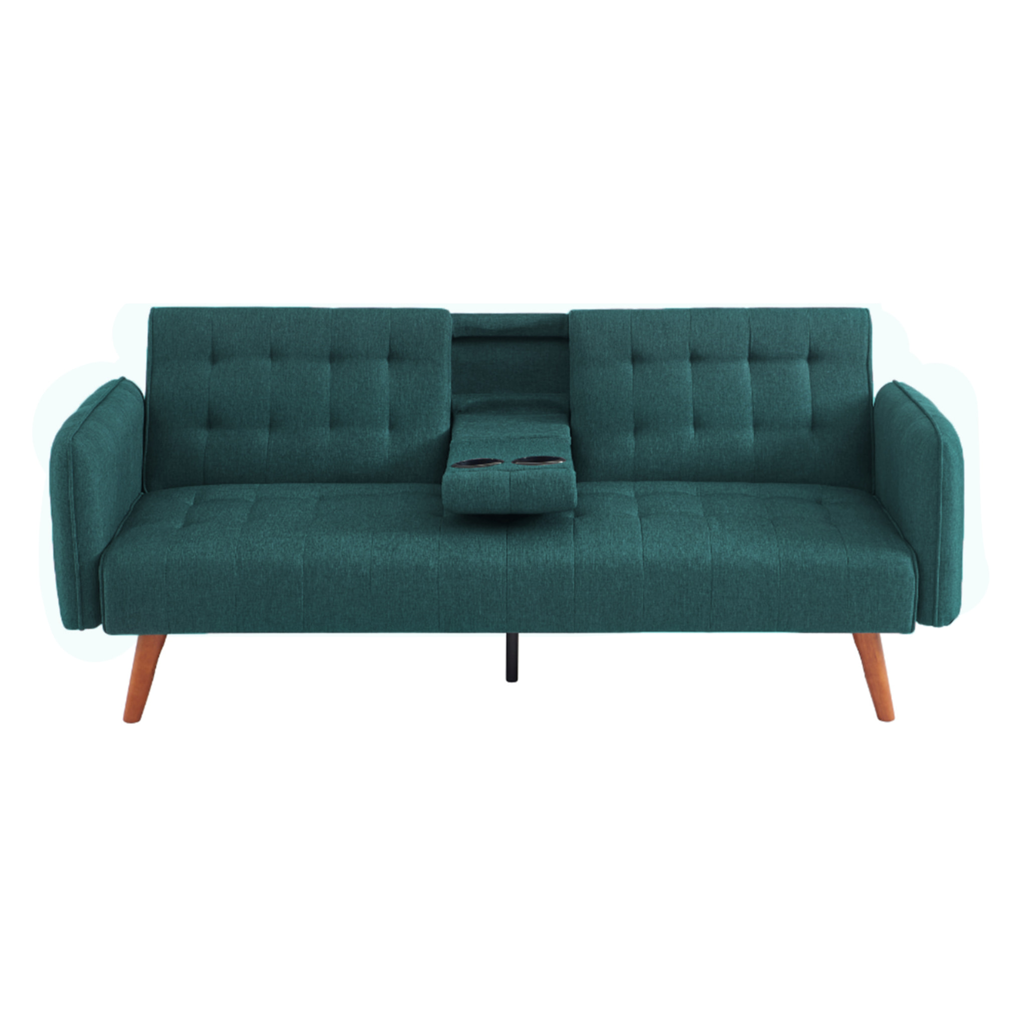 PERTH - Canapé 3 places convertible avec tablette centrale rabattable vert