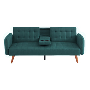 PERTH - Canapé 3 places convertible avec tablette centrale rabattable vert