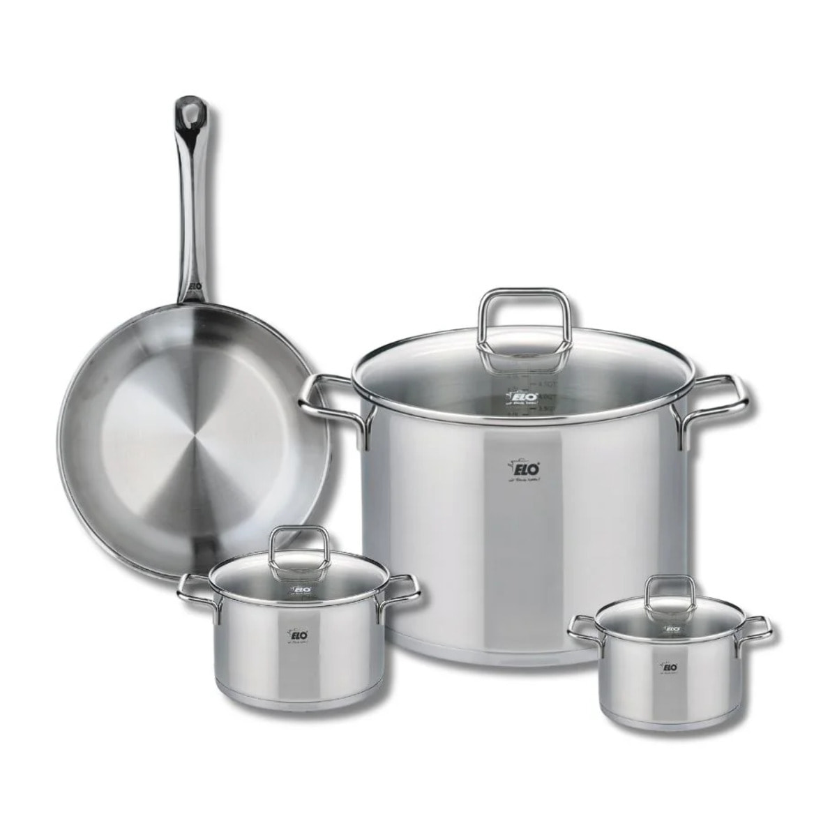 Ensemble de 1 Poêle de cuisson 24 cm et 3 faitouts 12, 14 et 26 cm Elo Profi Citrin