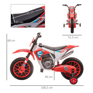 Moto Eléctrica para Niños +3 Años 12V Velocidad Máx 8 km/h 106,5x51,5x68cm Rojo