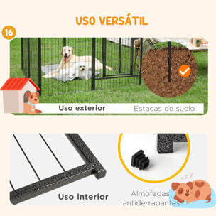 PawHut Parque para Perros Vallas para Mascotas de 16 Paneles 80x60 cm con 2 Puertas con Pestillo Corralito para Perros Pequeños de Acero para Interior y Exterior Gris