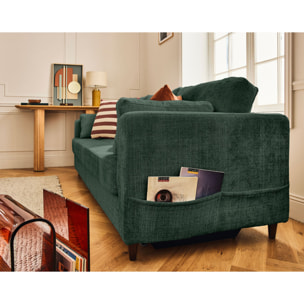 Anna - canapé droit 3 places convertible avec poche en velours texturé - Vert