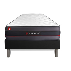 Ensemble Matelas Sommier 90x190 cm - Sommier Noir (déjà monté) - Regen