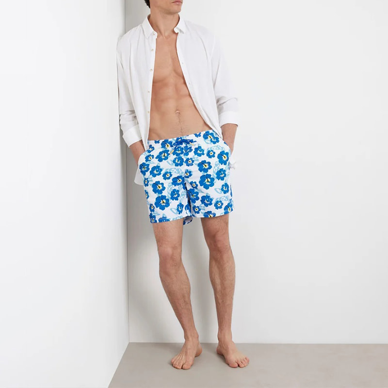 Boxer de bain - coupe classique - bleu et blanc