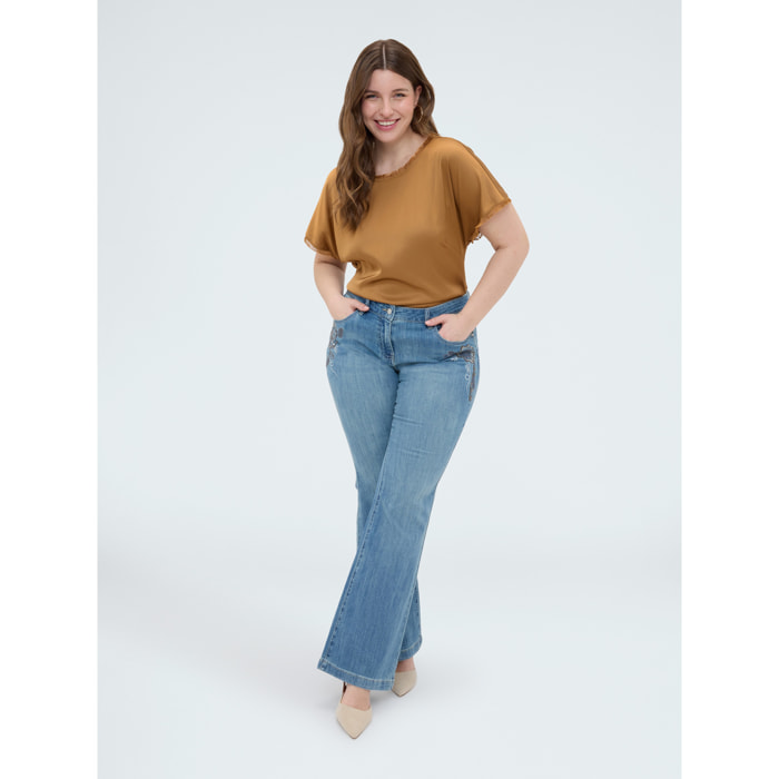 Fiorella Rubino - Top in raso con dettagli sfrangiati - Marrone